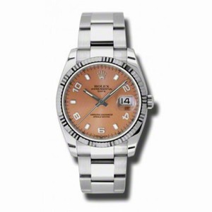 Rolex Oyster Perpetual Date Pink Dial Fluted 18k White Gold Bezel Men's Watch 115234PASO
