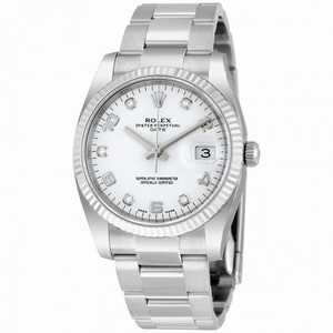 Rolex Oyster Perpetual Date White Diamond Dial 18K White Gold Bezel Automatic Men's Watch 115234WADO