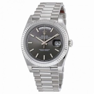 Rolex Day-Date 40 Dark Rhodium Stripe Motif Dial 18K White Gold President Automatic Men's Watch 228239RSSP