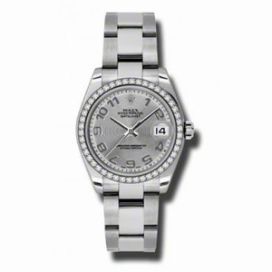 Rolex Silver Concentric Arabic Dial  18kt White Gold Diamond Bezel Ladies Watch 178384SCAO