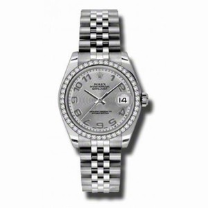Rolex Silver Concentric Dial 18kt White Gold Diamond Bezel Ladies Watch 178384SCAJ