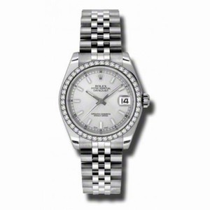 Rolex Silver Dial 18kt White Gold Diamond Bezel Stainless Steel Mens Watch 178384SSJ