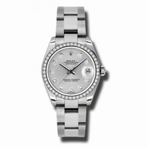 Rolex Silver Diamond Dial 18kt White Gold Diamond Bezel Ladies Watch 178384SDO