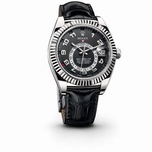 Rolex Sky Dweller Black Dial Black Leather Men's Watch 326139