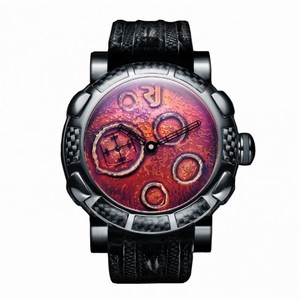 Romain Jerome Moon Dust Black Mood Ochre Dial Black Crocodile Leather Men's Watch MOFBBBBB00