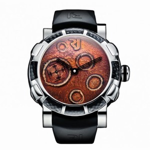 Romain Jerome Moon Dust Steel Mood Ochre Dial Black Rubber Automatic Men's Watch MOF111BB00