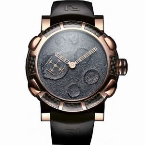 Romain Jerome Moondust Gold Mood Black Dial Rubber Men's Watch MB.F2.22BB.00