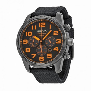 Open Box - Seiko Sport Solar Black and Orange Dial Chronograph Men's Watch SSC233