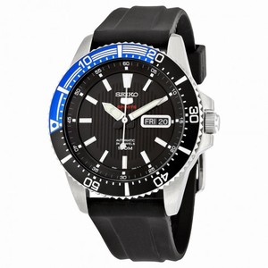 Seiko 5 Automatic Black Dial Black Rubber Men's Watch SRP555