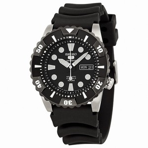 Seiko 5 Black Dial Automatic Black Polyurethane Men's Watch SNZJ19J2