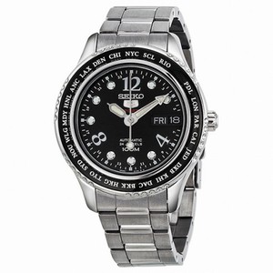 Seiko 5 Black Dial Stainless Steel World Cities Ladies Watch SRP367