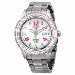 Seiko 5 Silver Dial Stainless Steel World Cities Ladies Watch SRP365