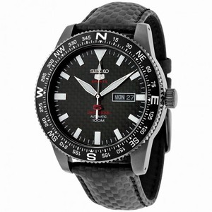 Seiko 5 Sports Automatic Black Carbon Fiber Dial Black Leather Men's Watch SRP719K1S