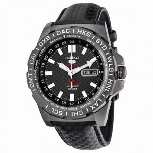 Seiko 5 Sports Automatic Black Carbon Fiber Dial Black Leather Men's Watch SRP723K1S