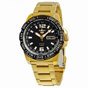 Seiko 5 Sports Black Dial Gold-tone Stainless Steel Men's Watch SRP690