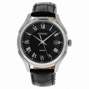 Seiko Anthracite Black Leather Strap Men's Watch SGEF73
