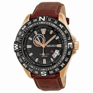 Seiko Automatic Black Dial Brown Leather Men's Watch SSA098