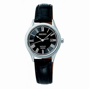 Seiko Black Dial Black Crocodile Leather Quartz Ladies Watch SXDG23P1