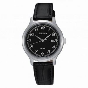Seiko Black Dial Black Leather Ladies Watch SUR773