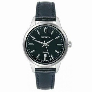 Seiko Black Dial Black Leather Ladies Watch SUR881