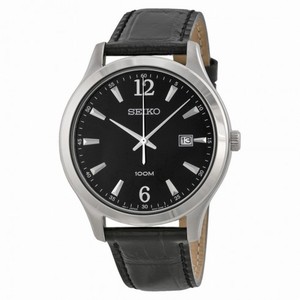 Seiko Black Dial Black Leather Men's Watch SUR055