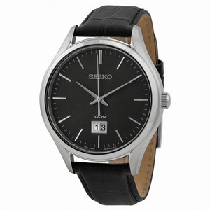 Seiko Black  Dial Black Leather Men's Watch SUR023P2