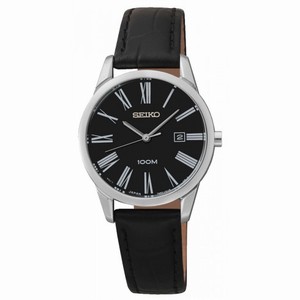 Seiko Black Dial Black Leather Quartz Ladies Watch SXDG31P1