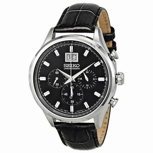 Seiko Black Dial Chronograph Black Leather Men's Watch SPC083P2