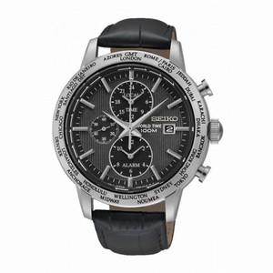 Seiko Black Dial Chronograph Black Leather Men's Watch SPL049P2