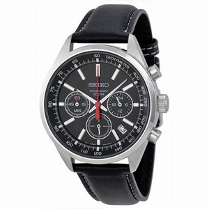 Seiko Black Dial Chronograph Leather Strap Men's Watch SSB037P2