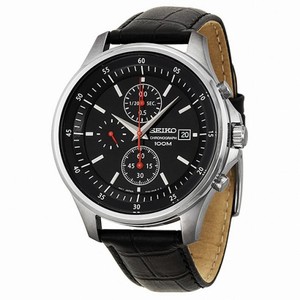 Seiko Black Dial Chronograph Stainless Steel Black Leather Men's Watch SNDE29