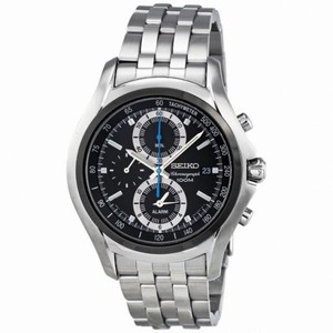 Seiko Black Dial Chronograph Stainless Steel Men's Watch SNAE83