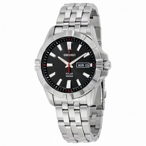 Seiko Black Dial Solar Power Stainless Steel Men's Watch SNE161