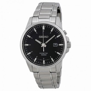 Seiko Black Dial Stainless Steel Kinetic Men's Watch SKA529