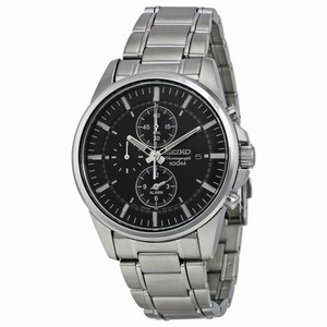 Seiko Black Dial Steel Alarm Chronograph Men's Watch SNAF03