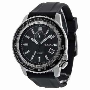 Seiko Black Dial Tachymeter Black Rubber Strap Men's Watch SSA003K2