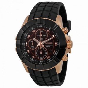 Seiko Brown Dial Chronograph Black Rubber Strap Men's Watch SNDD80