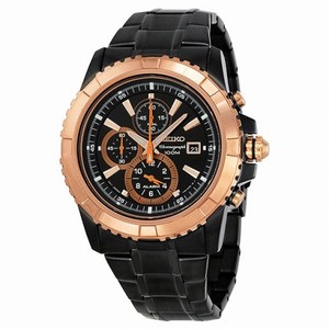 Seiko Chronograph Alarm Black Dial Black PVD Men's Watch SNAE10