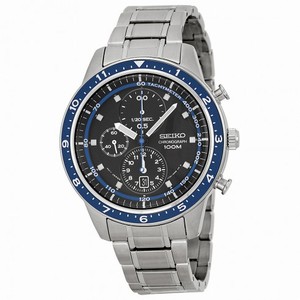 Seiko Chronograph Black and Blue Dial Stainless Steel Men's Watch SNDF39
