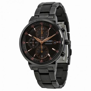 Seiko Chronograph Black Dial Black Ion-plated Ladies Watch SNDW47P1