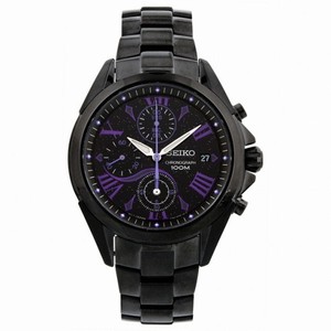 Seiko Chronograph Black Dial Black Ion-plated Ladies Watch SNDZ09