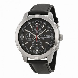 Seiko Chronograph Black Dial Black Leather Men's Watch SKS421P2