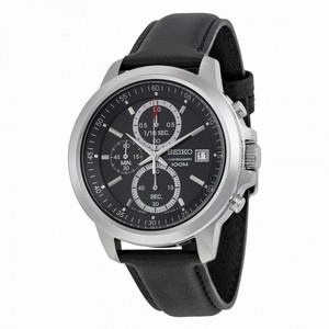 Seiko Chronograph Black Dial Black Leather Men's Watch SKS445P2