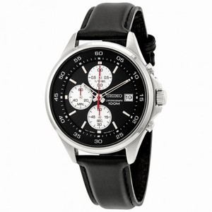 Seiko Chronograph Black Dial Black Leather Men's Watch SKS485