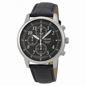 Seiko Chronograph Black Dial Black Leather Men's Watch SNDC33