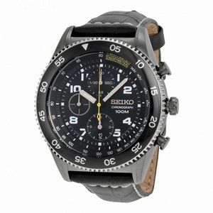 Seiko Chronograph Black Dial Black Leather Men's Watch SNDG61
