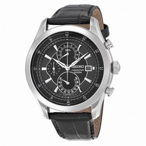 Seiko Chronograph Black Dial Black Leather Men's Watch SPC167P2
