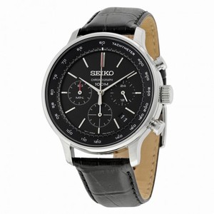 Seiko Chronograph Black Dial Black Leather Men's Watch SSB171