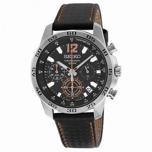 Seiko Chronograph Black Dial Brown Leather Men's Watch SSB135