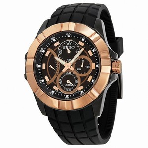 Seiko Chronograph Black Dial Rose Gold-Tone Stainless Steel Men's Watch SRL072
